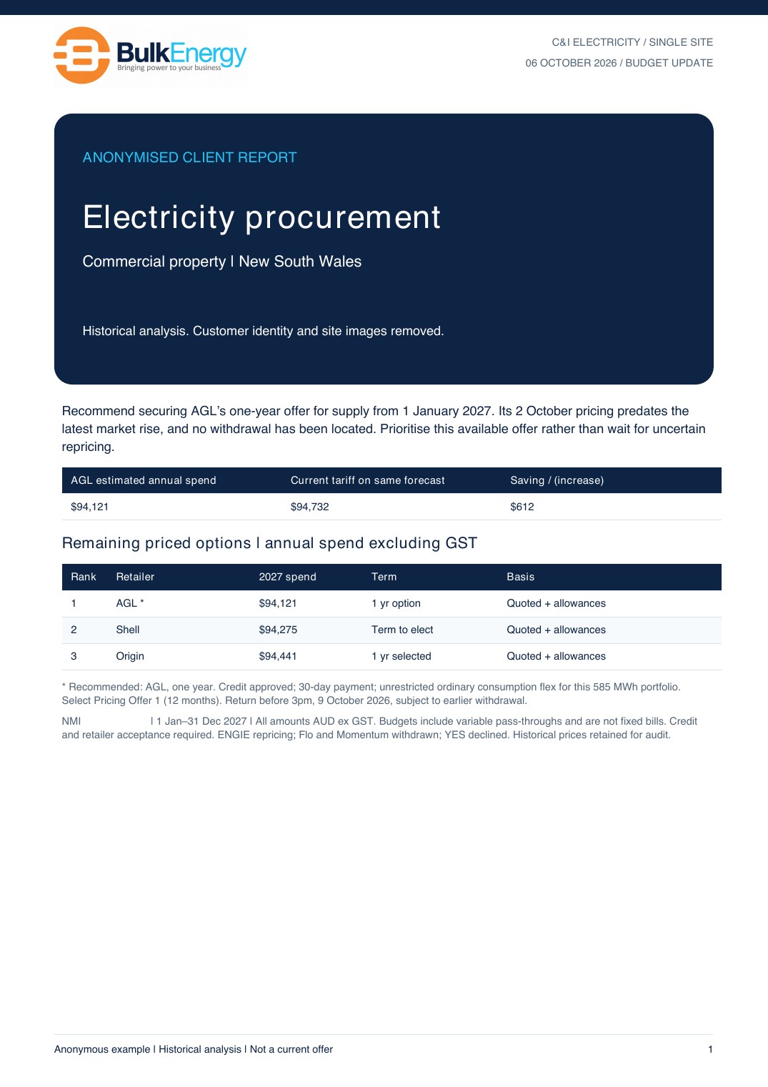 Anonymous electricity report, page 1