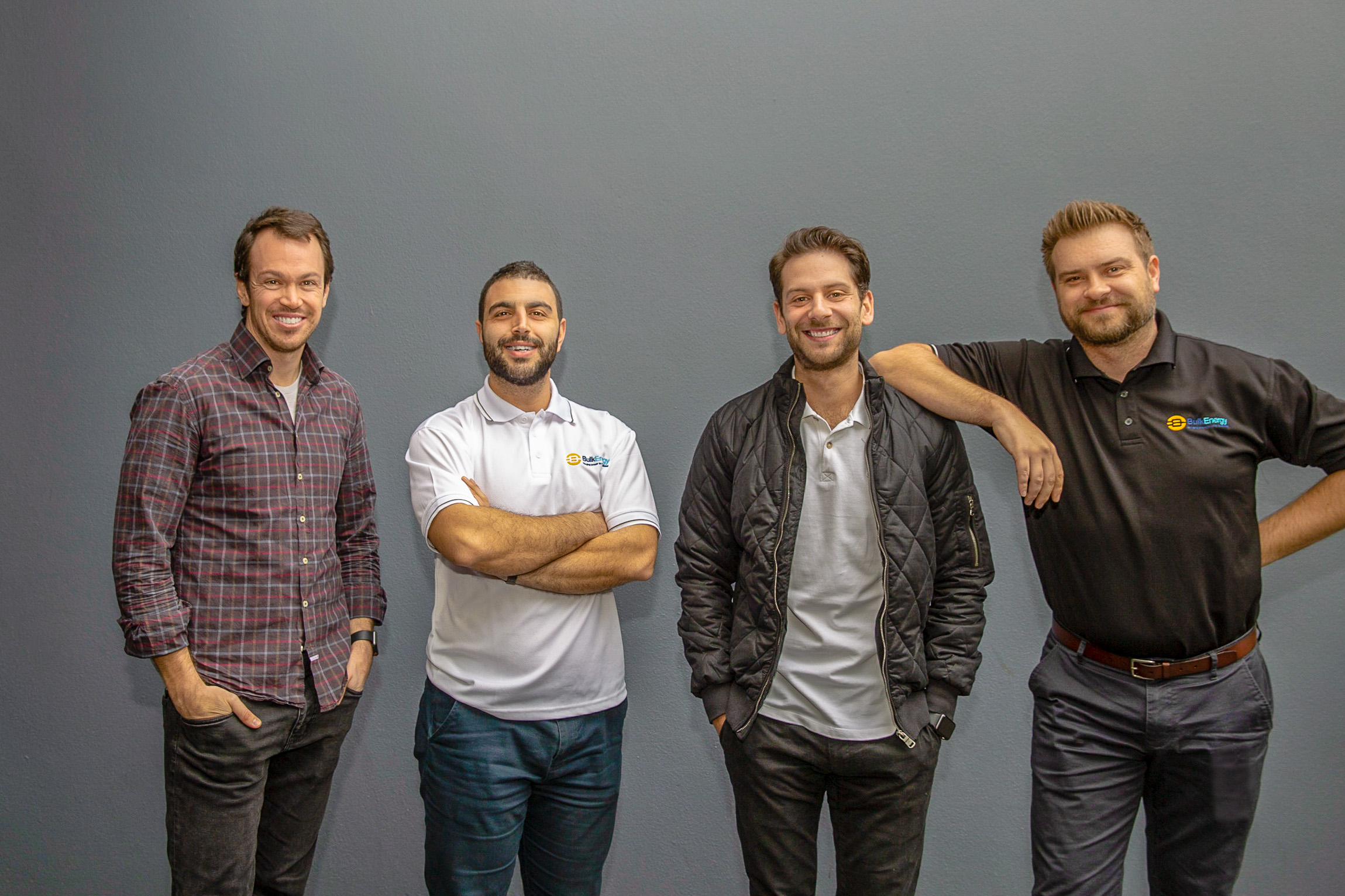 Bulk Energy team in July 2018: Hew Gibbs, Anton Battista, Daniel Katinis and Aleksander Mrkic, from left to right.
