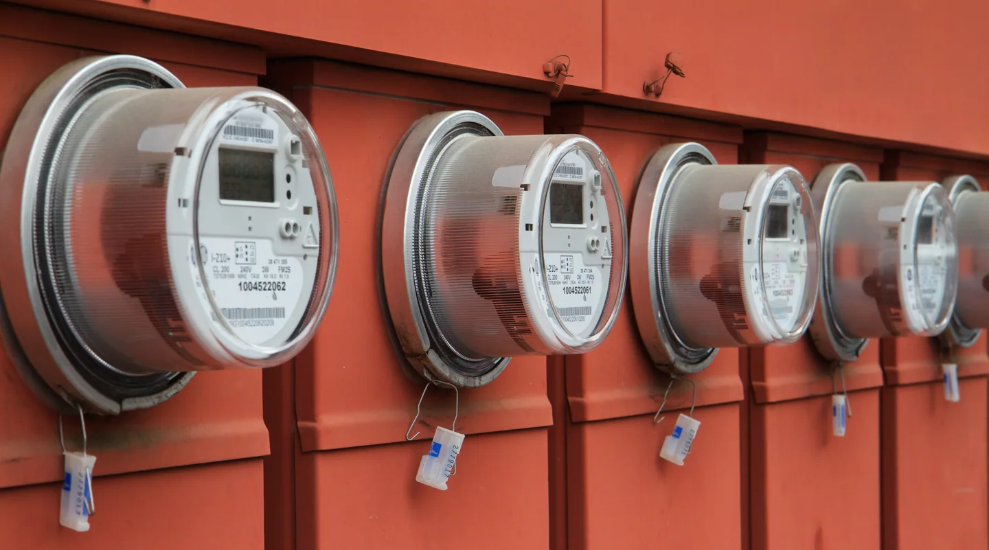 A row of digital electricity meters